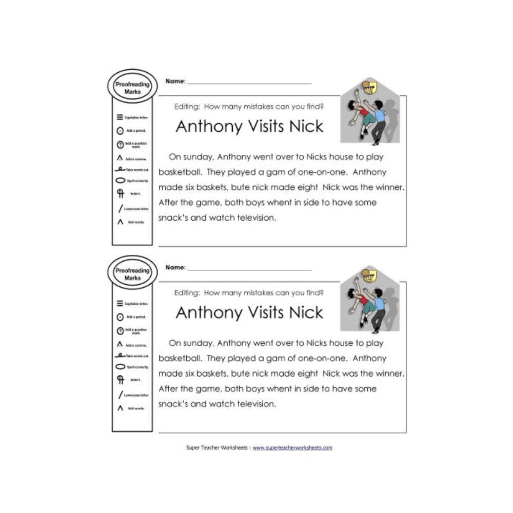 Elementary school Worksheet | Proofreading: Basketball