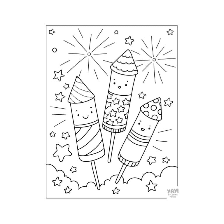Elementary school Worksheet | Bursting Bottle Rockets Coloring Page