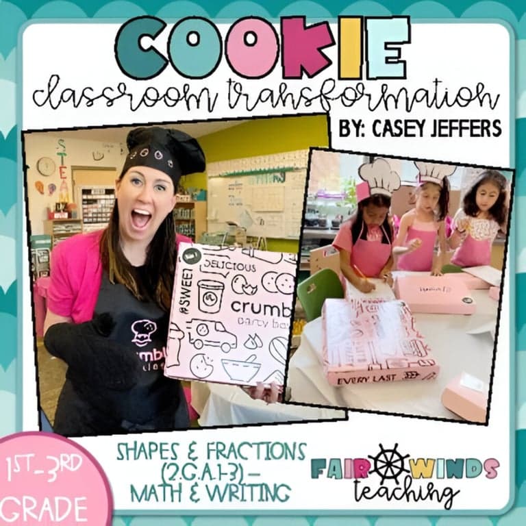 Elementary school Lesson Package | Cookie Classroom Transformation (2.G.A.1-3) Shapes & Fractions