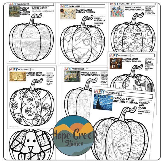 Elementary school Worksheet | Art History Famous Artist Fall Autumn Pumpkin Coloring Pages Activity
