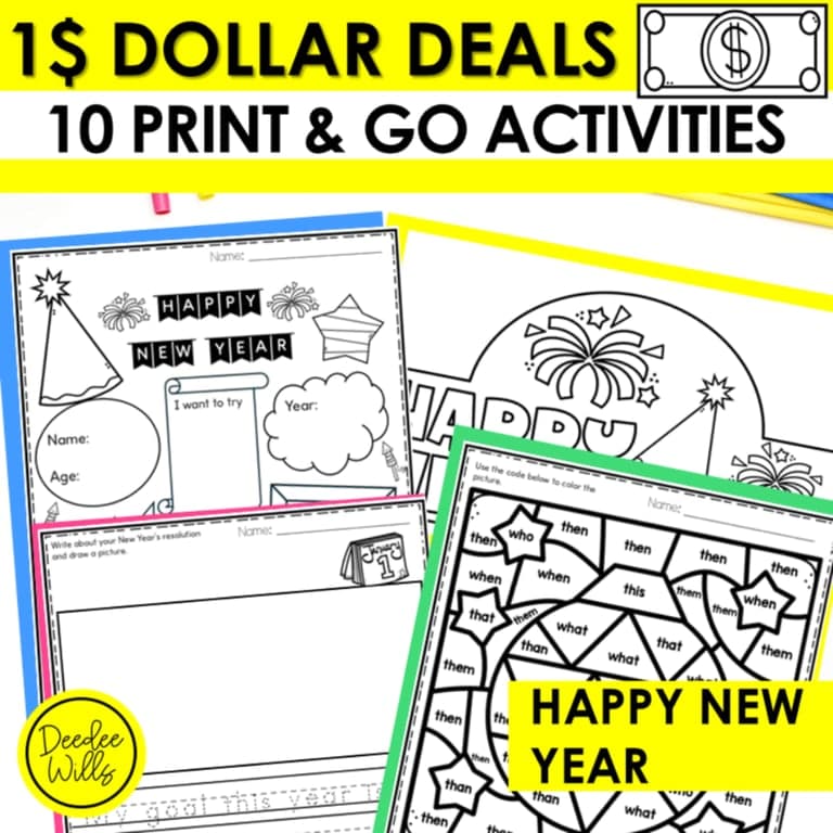 Elementary school Lesson Package | Happy New Year Kindergarten Writing Activities, New Year’s Hat & Coloring