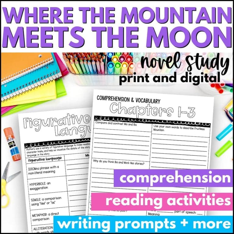 Elementary school Material | Where the Mountain Meets the Moon Novel Study – Printable & Digital