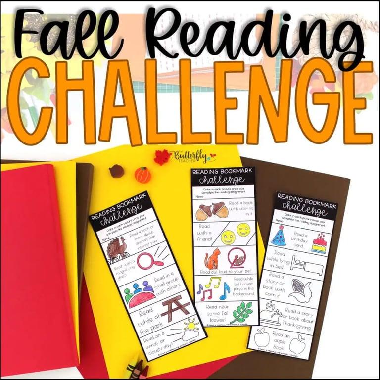 Elementary school Material | Reading Log Bookmarks - Fall Reading Challenges