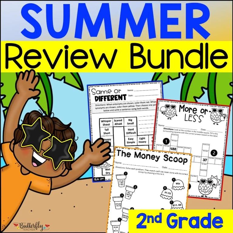 Elementary school Lesson Package | 2nd to 3rd Grade Math & ELA Fun Summer Bundle Packet