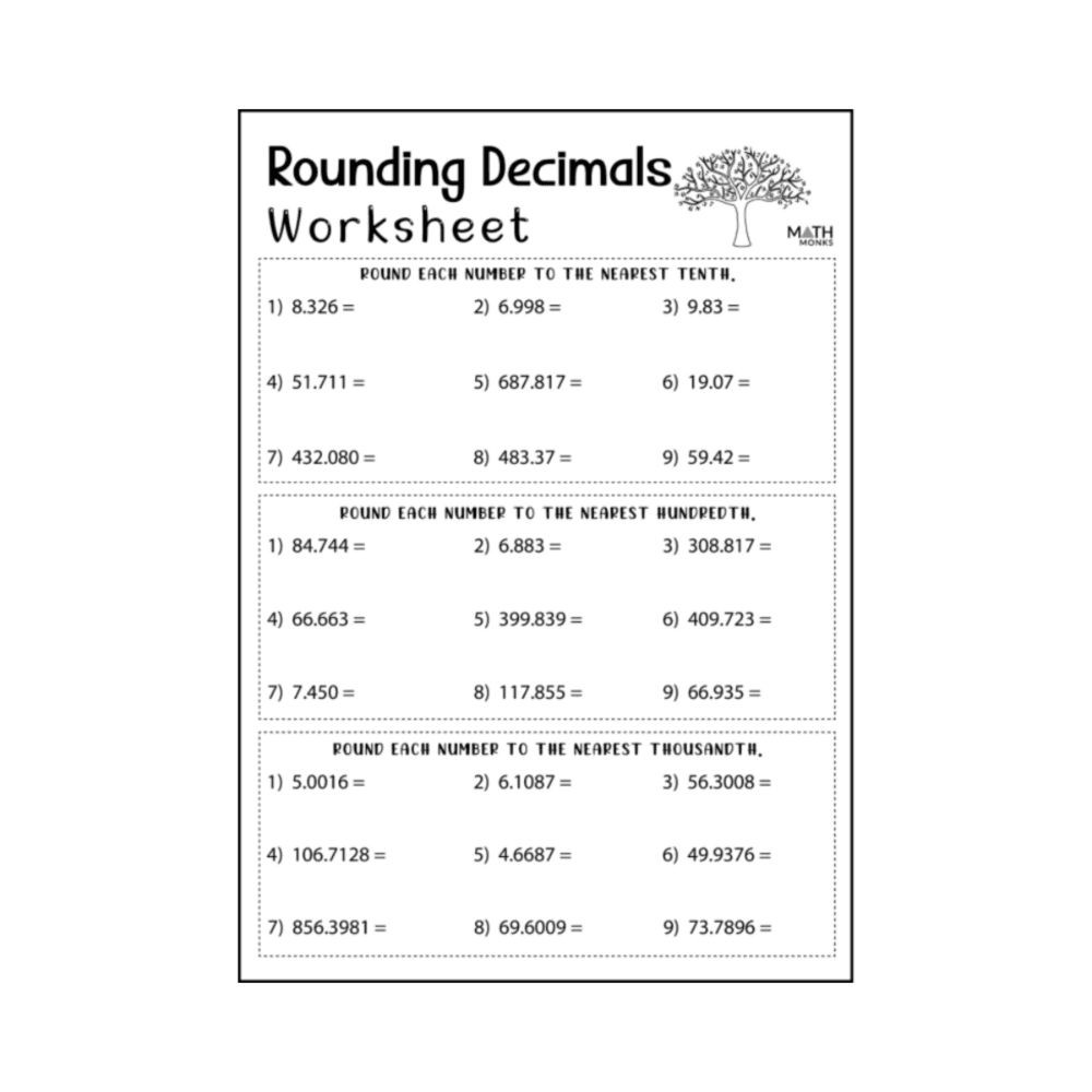 Elementary school Worksheet | Rounding Decimals Worksheet, Grade 5