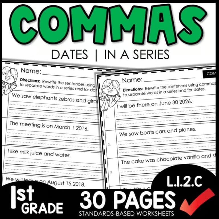Elementary school Worksheet | Commas Worksheets