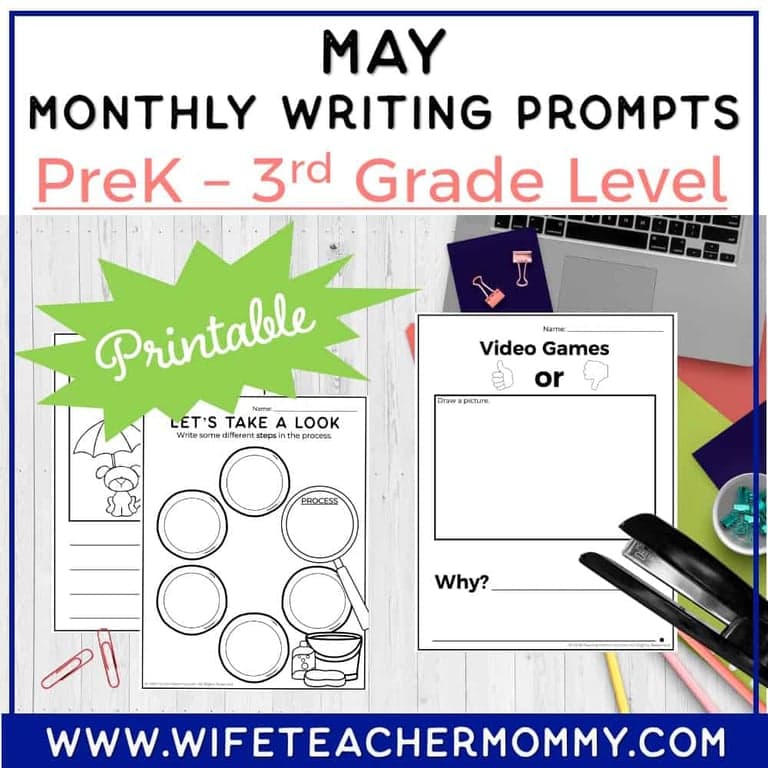 Elementary school Material | May Writing Prompts for PreK-3rd Grades Printable