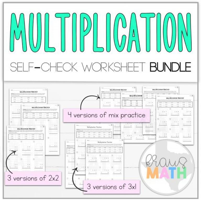 Elementary school Worksheet | Multiplication 2×2 & 3×1 Self-Check Worksheet Bundle! (TEKS 4.4D)
