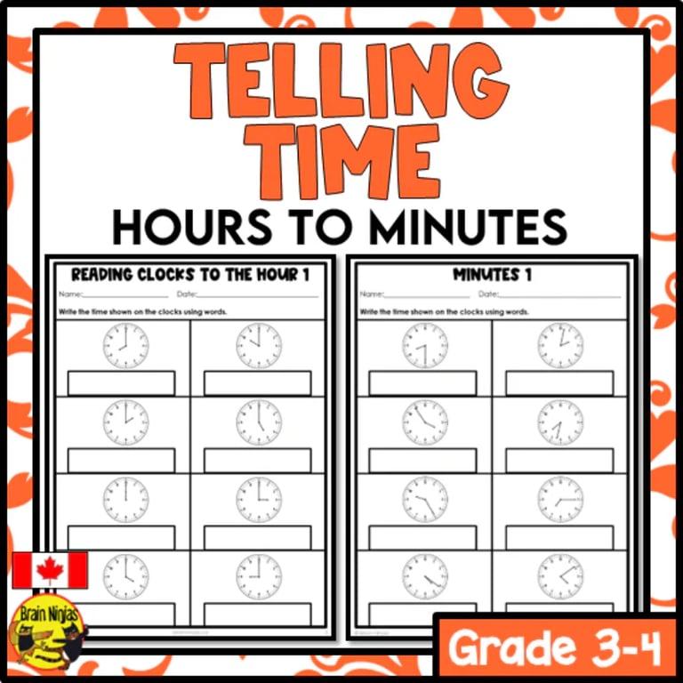 Elementary school Worksheet | Reading Clocks and Telling Time Hours to Minutes Math Worksheets
