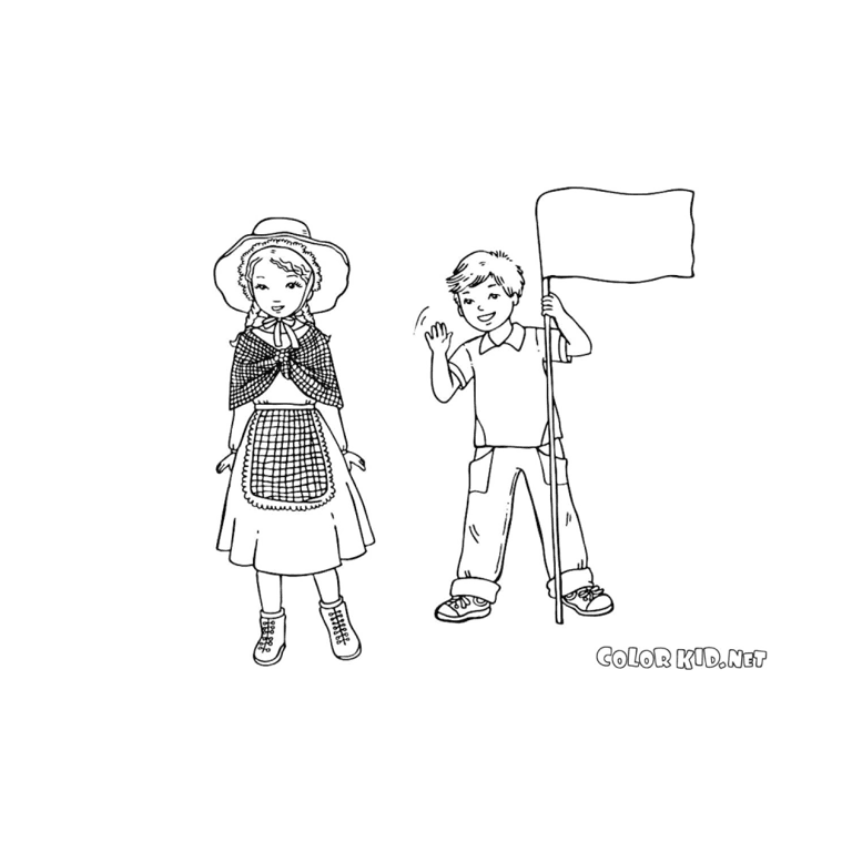Elementary school Worksheet | Coloring Pages - Children in Traditional Clothing