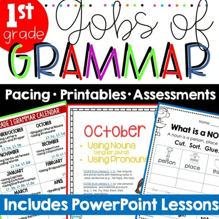 Elementary school Lesson Package | 1st Grade Grammar Worksheets Lessons Activities Assessments