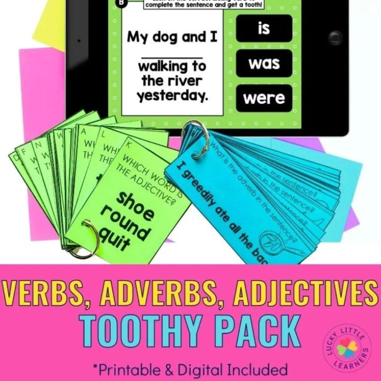 Elementary school Game | Verbs, Adverbs, and Adjectives Toothy® Pack - Printable and Digital Games