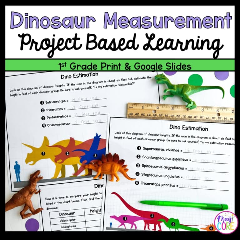 Elementary school Lesson Package | 1st Grade Measurement Dinosaur Project Based Learning