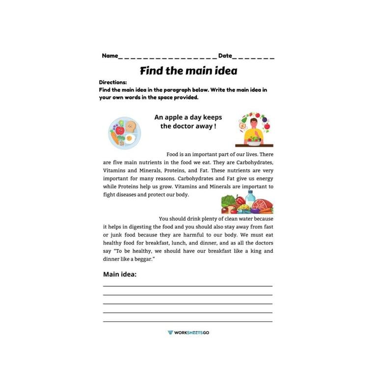 Elementary school Worksheet | Find The Main Idea