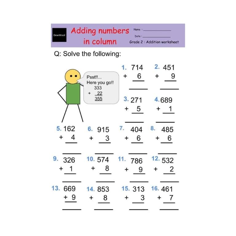Elementary school Worksheet | Addition for Grade 2