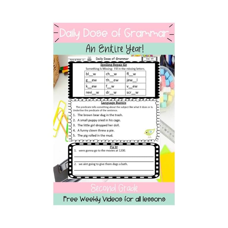 Elementary school Worksheet | Second Grade Grammar Skills Daily Dose Bundle Standards Assessments