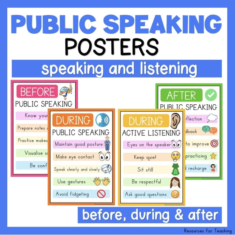 Elementary school Poster | Public Speaking and Active Listening Skills Posters