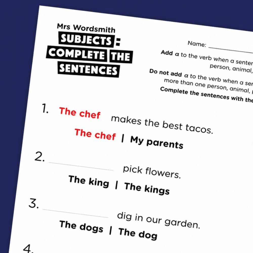 Elementary school Worksheet | Subject-Verb Agreement: Complete the Sentence