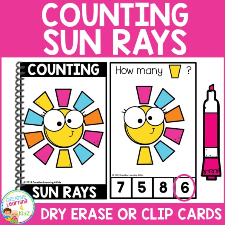 Elementary school Workbook | Dry Erase Counting Book/Cards or Clip Cards: Sun Rays Summer