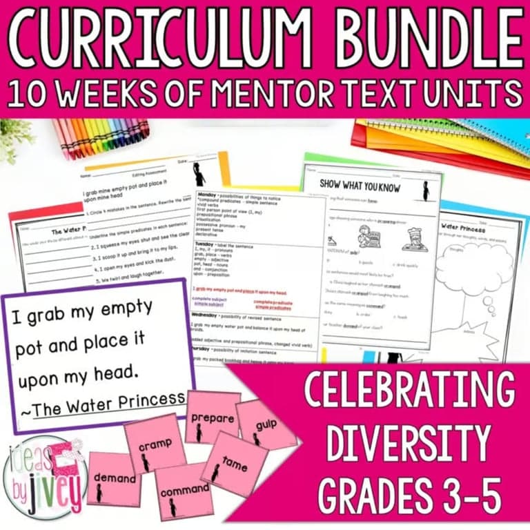 Elementary school Lesson Package | Celebrating Diversity Grammar & Reading Bundle for 10 Mentor Texts