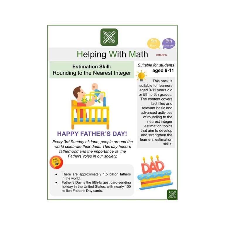 Elementary school Worksheet | Rounding to the Nearest Integer - Father’s Day Themed