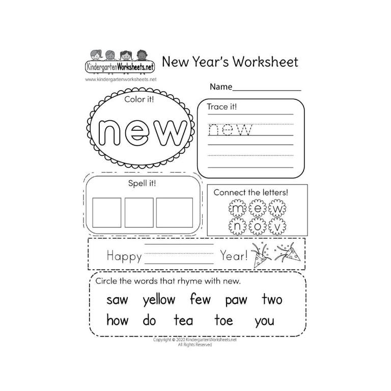 Elementary school Worksheet | New Year's Worksheet for Kindergarten