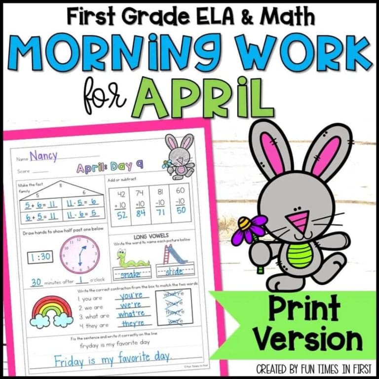 Elementary school Lesson Package | April Morning Work for First Grade