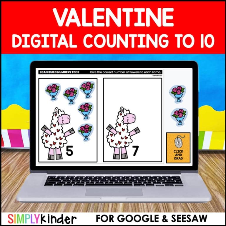 Elementary school Material | Valentine Counting to 10 for Google Classroom and Seesaw