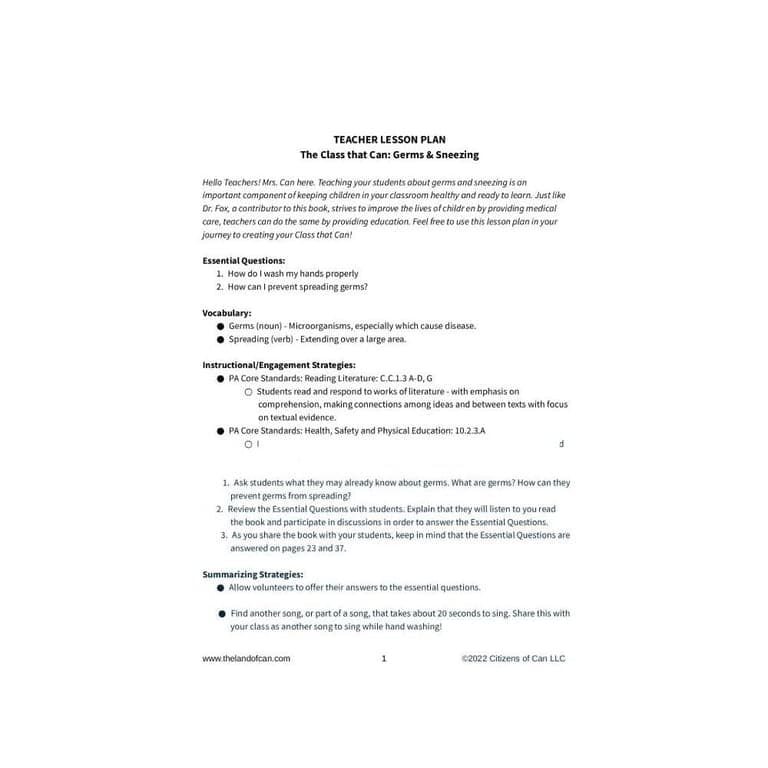 Elementary school Lesson Idea | The Class that Can: Germs & Sneezing