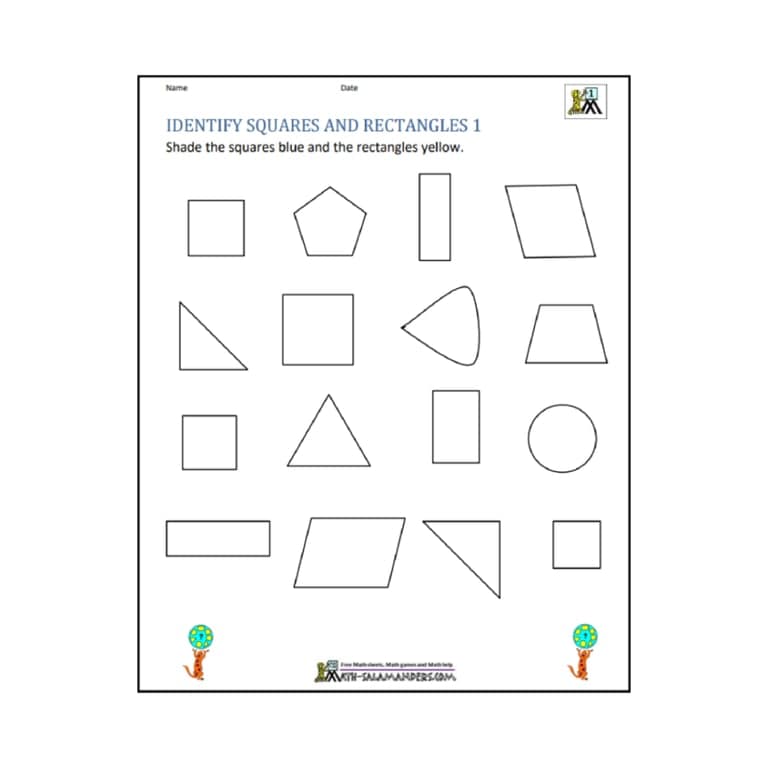 Elementary school Worksheet | Identify Squares and Rectangles 1