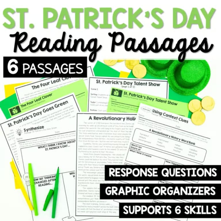 Elementary school Lesson Package | St. Patrick’s Day Reading Passages and Comprehension Activities