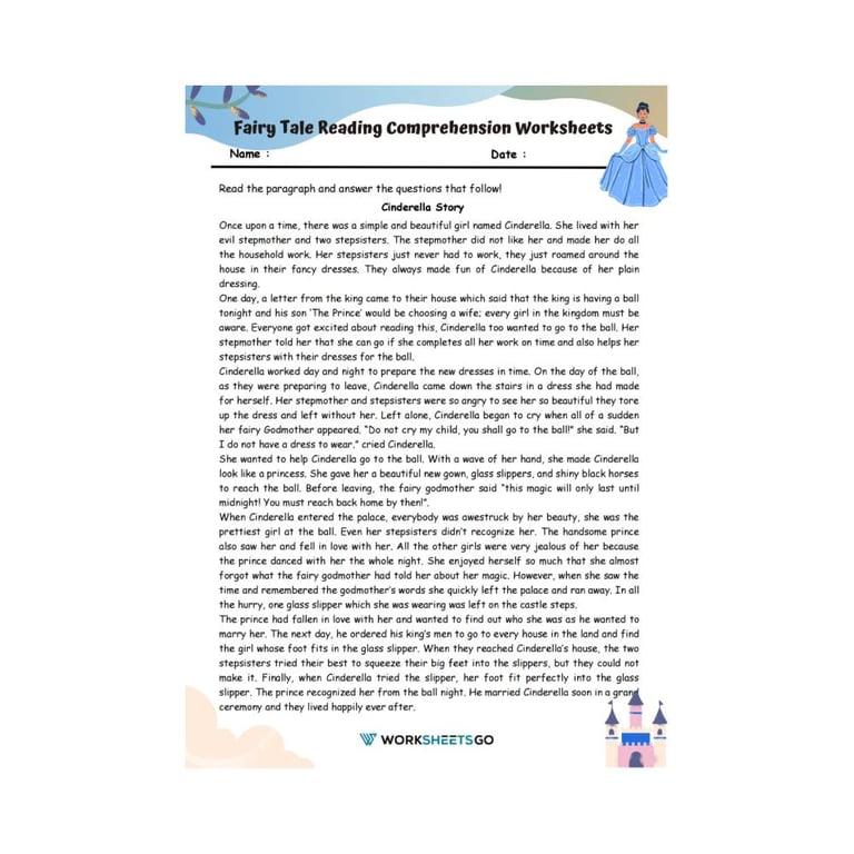 Elementary school Worksheet | Fairy Tale Reading Comprehension