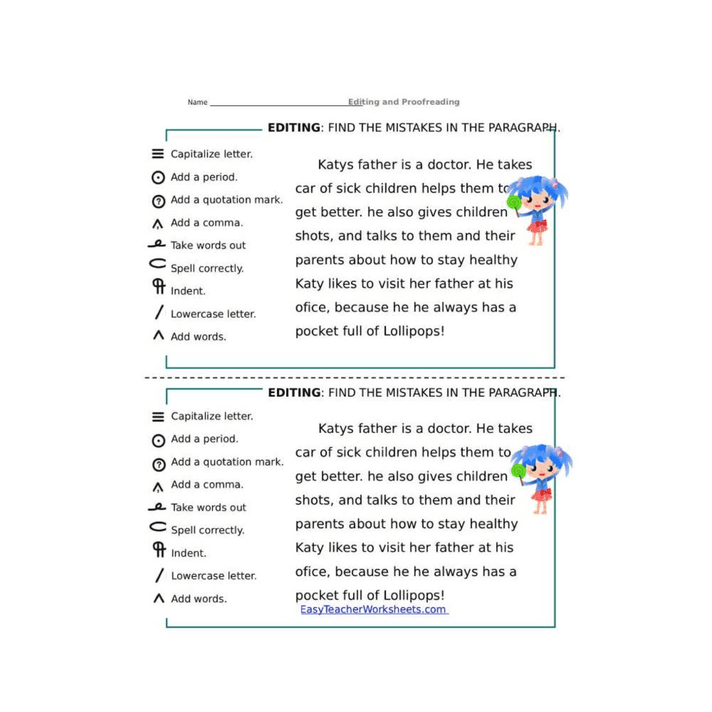 Elementary school Worksheet | Editing: Find the Mistakes in the Paragraph