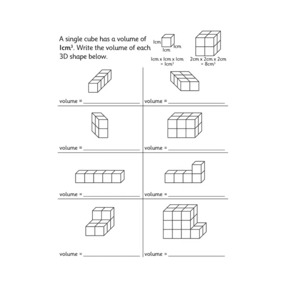 Elementary school Worksheet | Record the Volume of Composite Solid Shapes