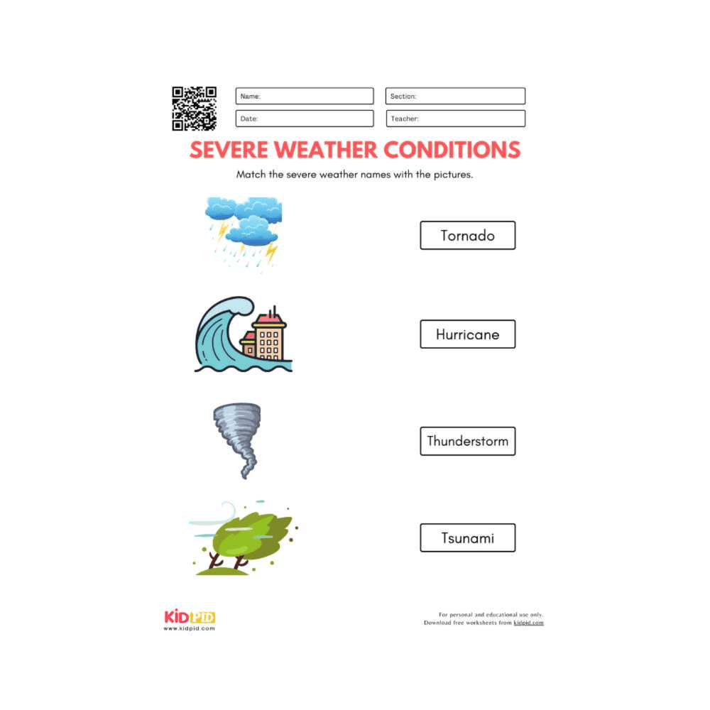 Elementary school Worksheet | Severe Weather for Kindergarten