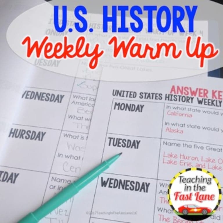 Elementary school Material | U.S. History Weekly Warm Up Daily Review