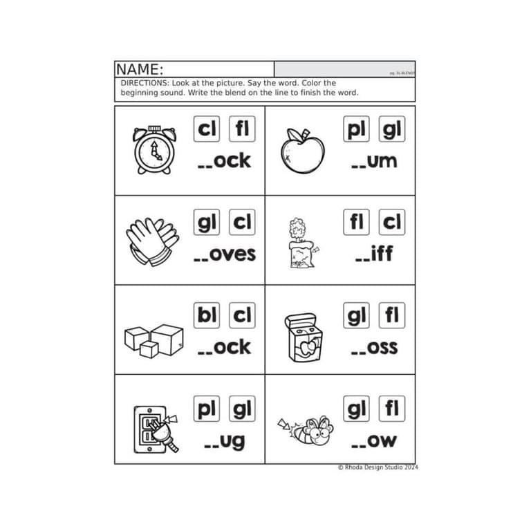 Elementary school Worksheet | L-Blend: Practice Beginning Consonant Blends