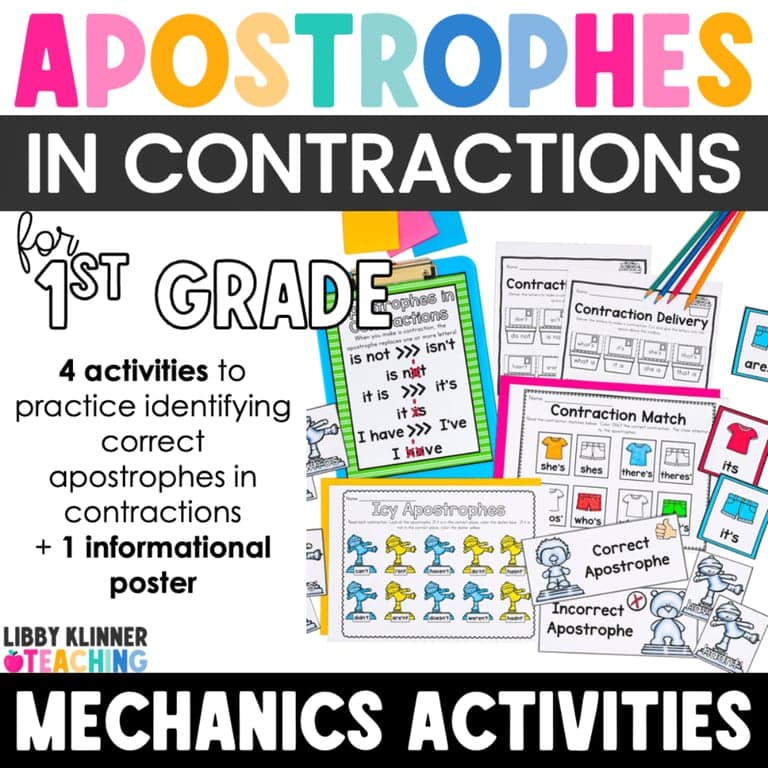 Elementary school Lesson Package | Apostrophes in Contractions Activities – Grammar Games