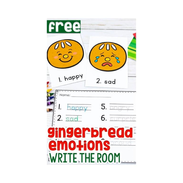 Elementary school Worksheet | Write the Room Gingerbread Emotions