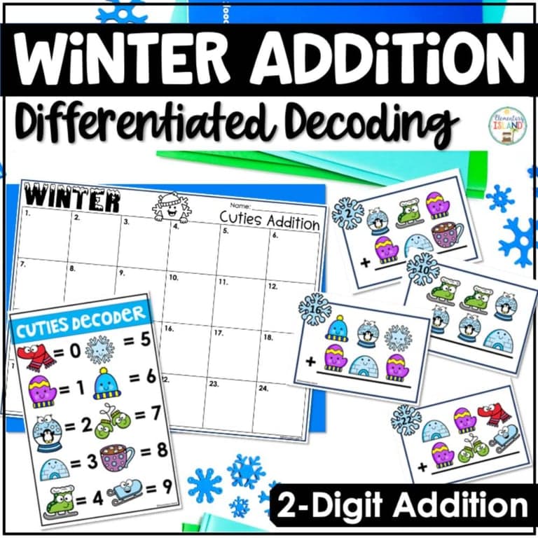 Elementary school Material | Adding 2 Digit Numbers Without Regrouping Activity Winter Math Task Cards
