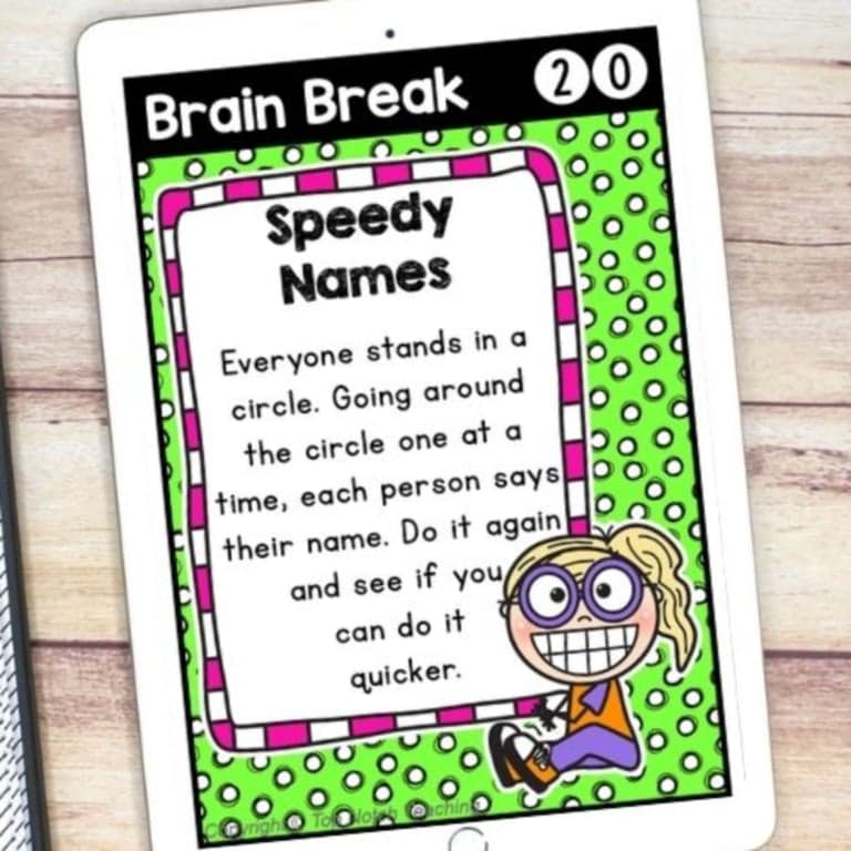 Elementary school Energizer | Printable Brain Break Cards