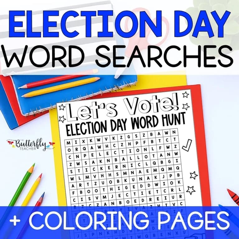 Elementary school Worksheet | Election Day Activities Vocabulary Word Search and Coloring Sheets