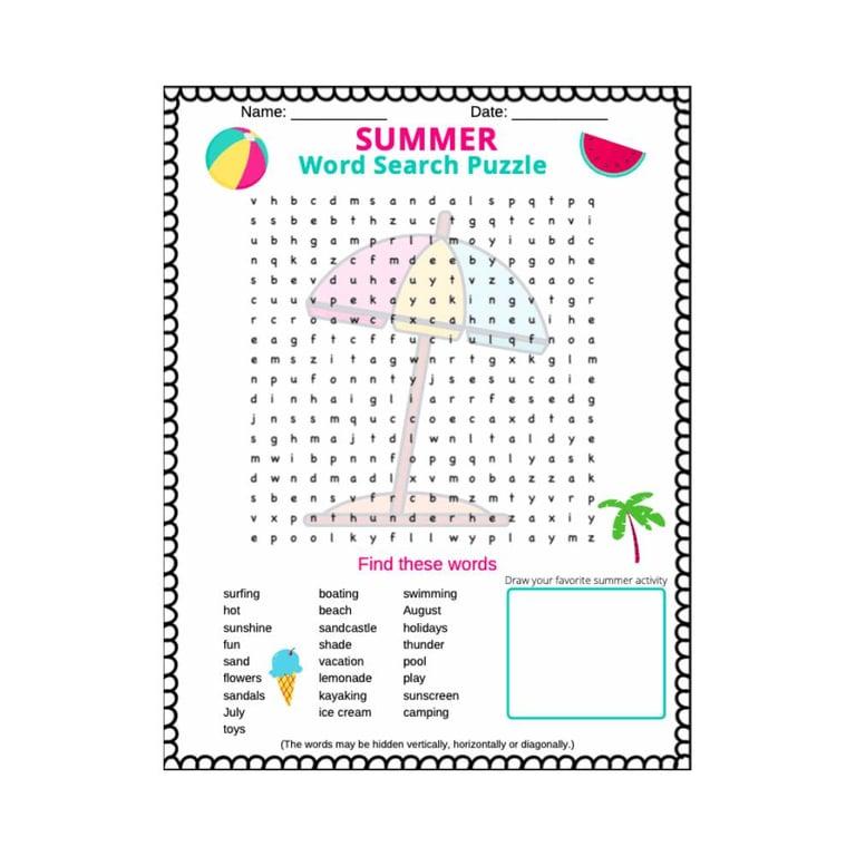 Elementary school Worksheet | Summer Word Search Puzzle for Kids