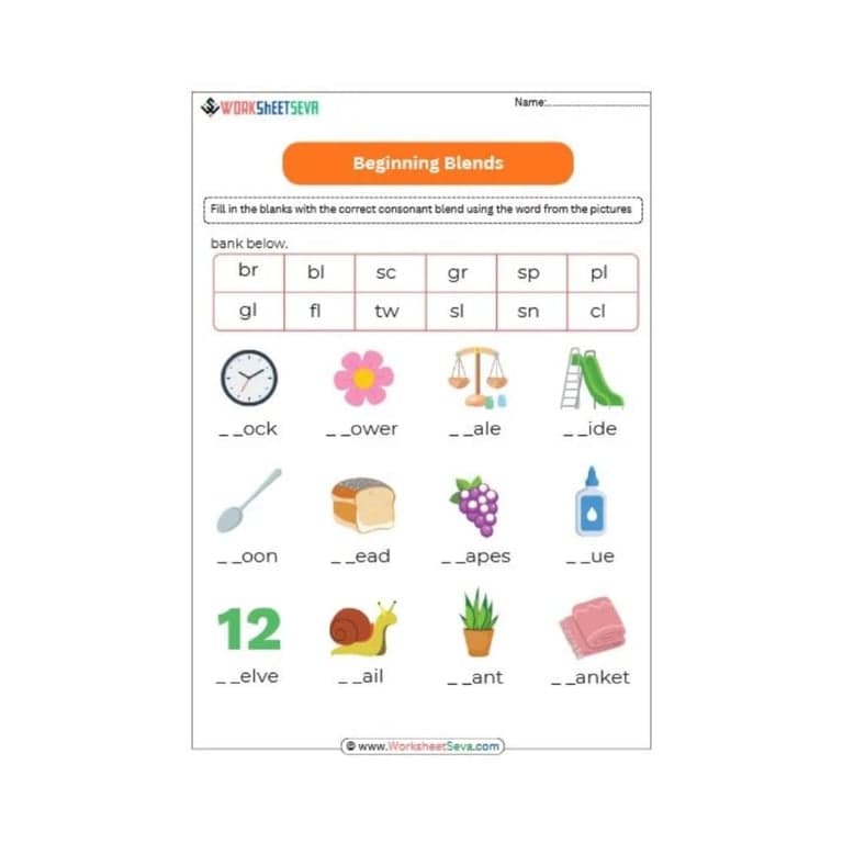 Elementary school Worksheet | Beginning Blends