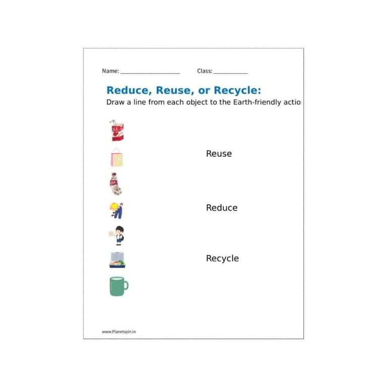 Elementary school Worksheet | Reuse Reduce Recycle for Grade 1