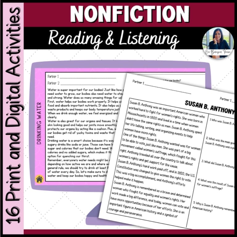 Elementary school Lesson Package | Reading and Listening Comprehension Nonfiction Passages & Activities