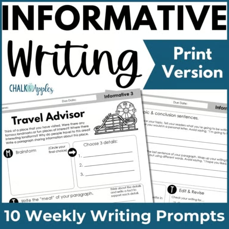 Elementary school Lesson Package | Informative Writing Prompts & Graphic Organizers – Paragraph of the Week Print