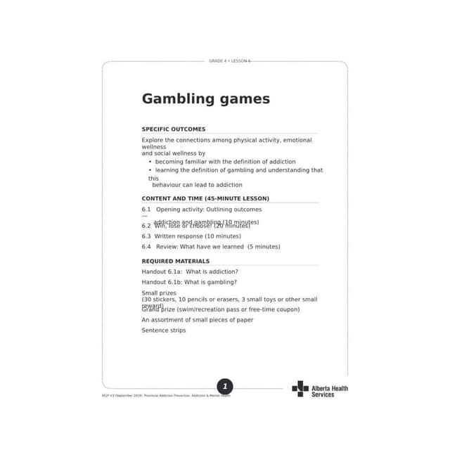 Elementary school Lesson Idea | Gambling Games