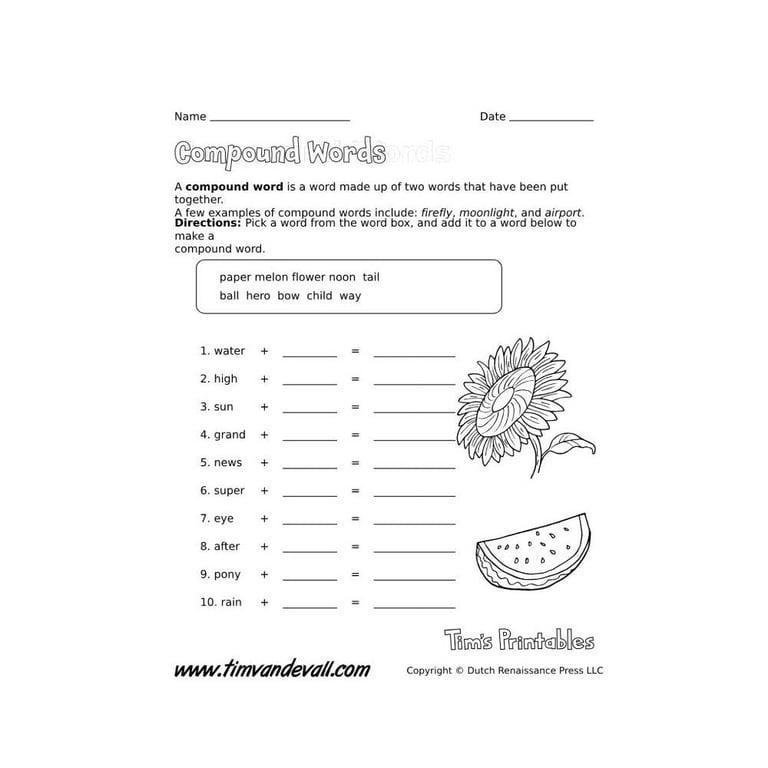 Elementary school Worksheet | Compound Word
