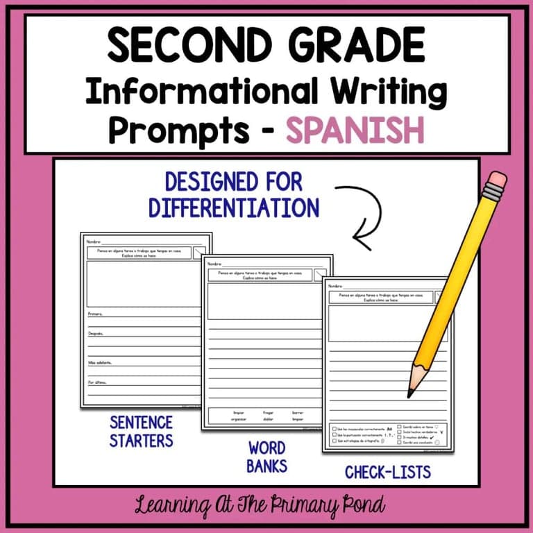 Elementary school Lesson Package | Spanish Writing Prompts for Second Grade Informational Writing